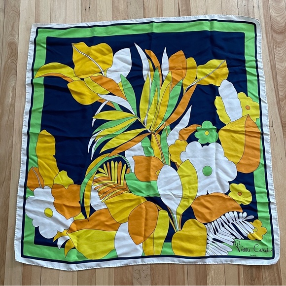 Vtg 1960s Pierre Cardin Colorful Floral Silk Scarf - Picture 1 of 16